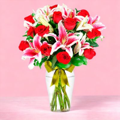 JARRÓN CON STARGAZER Y ROSAS RF011