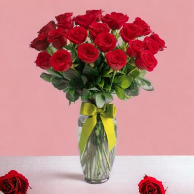 JARRÓN CON 24 ROSAS ROJAS RF017