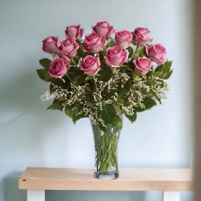 JARRON CON 12 ROSAS Y LIMONIUM RF055