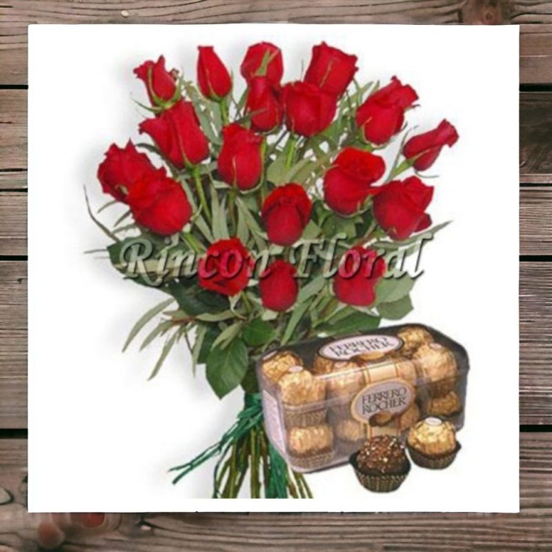 BOUQUET CON 18 ROSAS Y FERREROS RF041