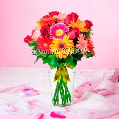 JARRÓN CON GERBERAS MULTICOLOR RF094