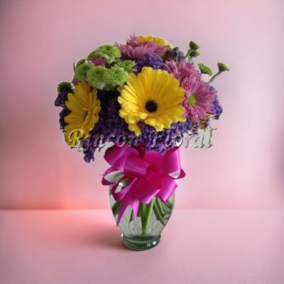 JARRÓN CON GERBERAS Y MARGARITAS RF115