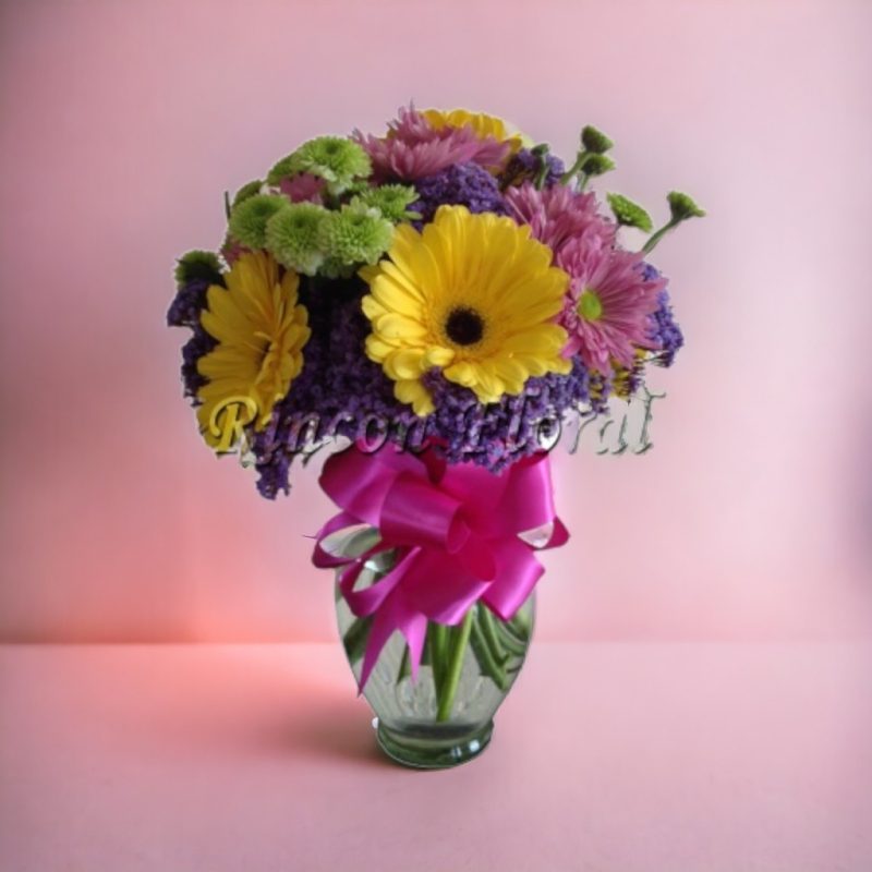 JARRÓN CON GERBERAS Y MARGARITAS RF115