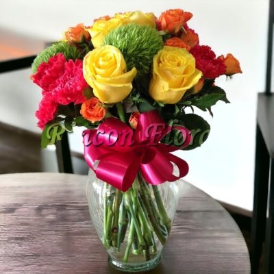 JARRÓN CON CLAVELES Y ROSAS RF123