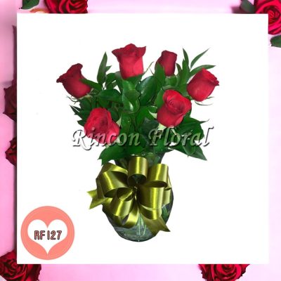 JARRÓN CON 6 ROSAS ROJAS RF127