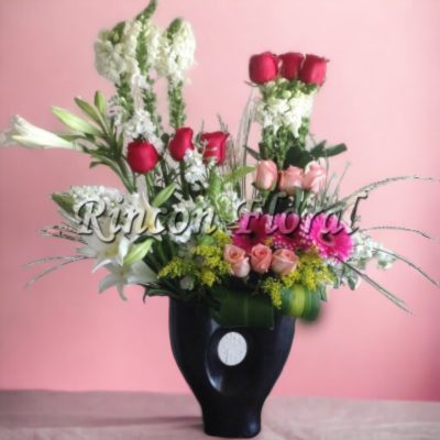 BASE DE CERAMICA CON 12 ROSAS RF126