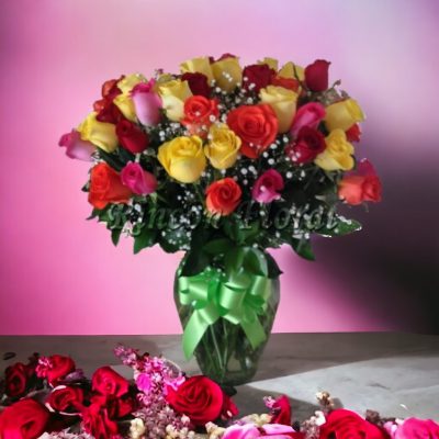 JARRÓN CON 50 ROSAS Y NUBE RF144