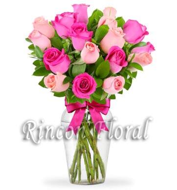24 Rosas Rosa Fiusha y Rosa Pastel. CODIGO: RF184 – Rincón Floral