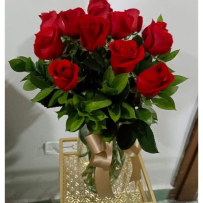 JARRÓN CON 12 ROSAS ROJAS RF198