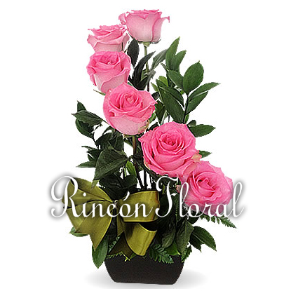 6 Rosas Rosas en Cascada. CODIGO: RF205 – Rincón Floral