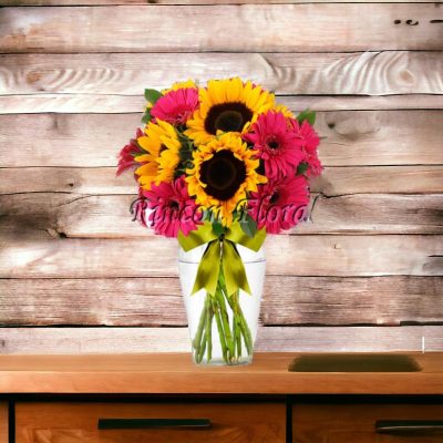 JARRÓN CON GIRASOLES Y GERBERAS RF207