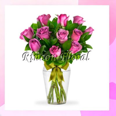 JARRÓN CON 12 ROSAS LILA RF212