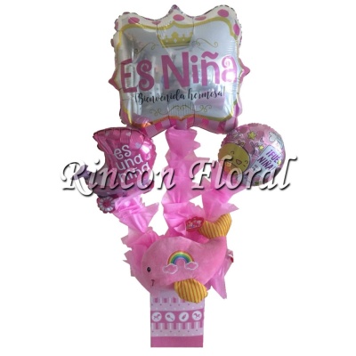Globos de ¨Es niña¨ con peluche. CODIGO: RF193