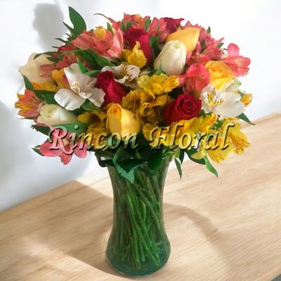 JARRÓN CON ROSAS Y ALSTROEMERIAS RF260