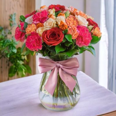 JARRÓN CON ROSAS Y CLAVELES RF428