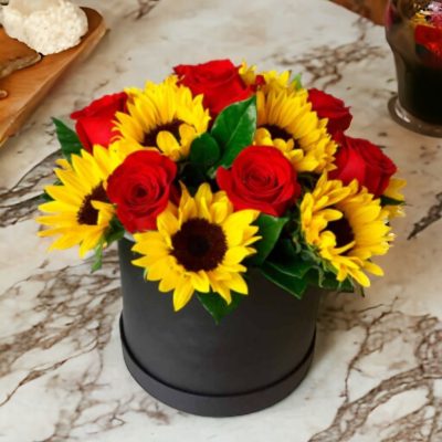CAJA CILINDRO CON GIRASOLES Y ROSAS RF726