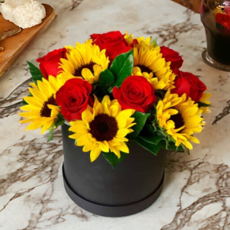 CAJA CILINDRO CON GIRASOLES Y ROSAS RF726