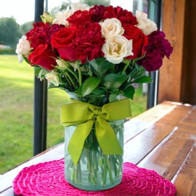 JARRÓN CON ROSAS Y CLAVELES RF733