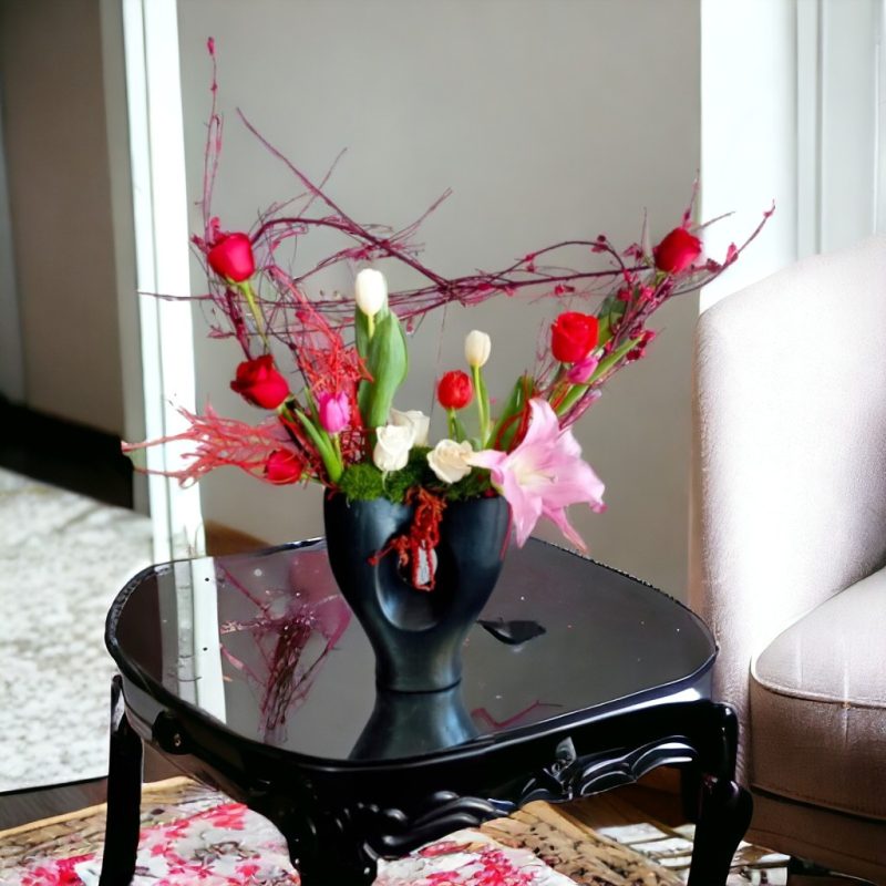 JARRÓN CON TULIPANES Y ROSAS RF760