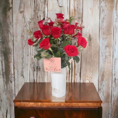 CILINDRO CON 24 ROSAS ROJAS Y MINIDOLLAR RF785