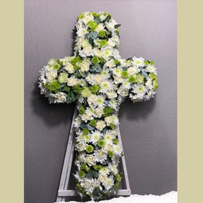 CRUZ CON FLOR BLANCA Y VERDE RF586