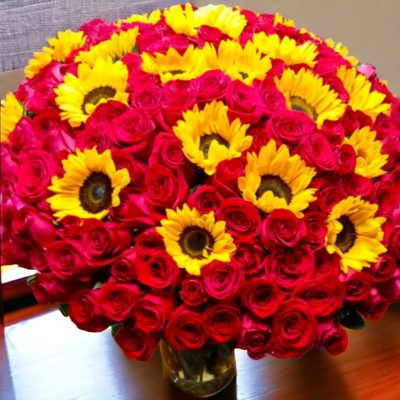 JARRÓN CON ROSAS Y GIRASOLES RFV41