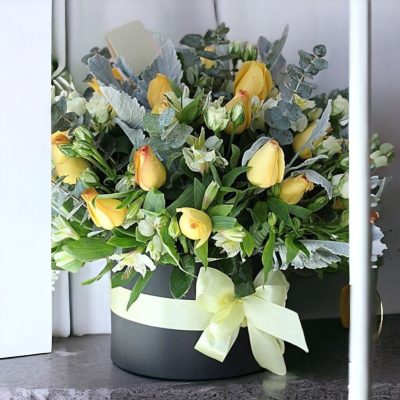 CAJA CILINDRO CON ROSAS AMARILLAS RFA034