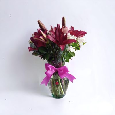 JARRÓN CON LILYS, ROSAS Y ALSTROEMERIAS RF77