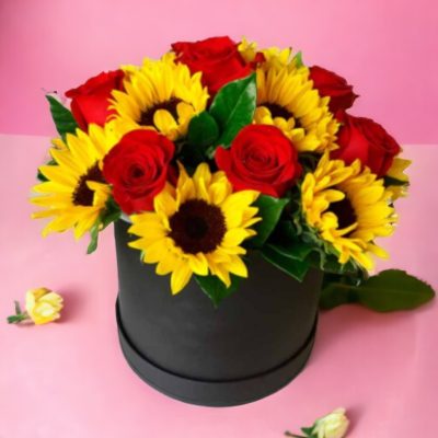 CAJA CILINDRO CON GIRASOLES Y ROSAS RFM726