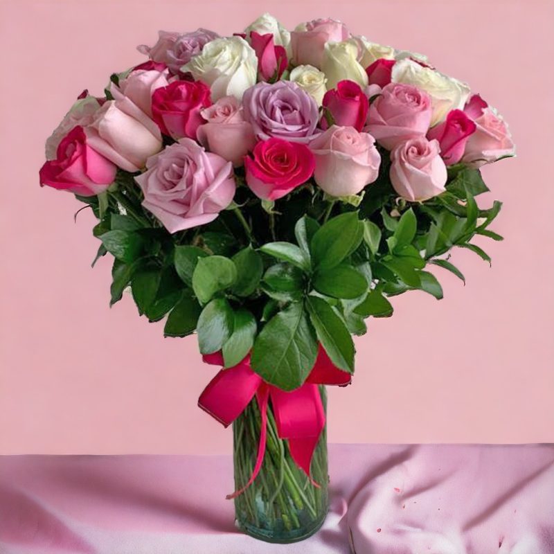 JARRÓN CON 50 ROSAS VARIADAS RFM888