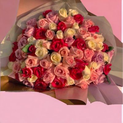BOUQUET CON 100 ROSAS EN TONALIDADES ROSA RFM839