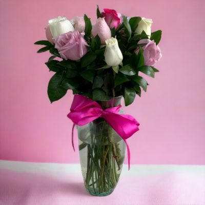 JARRÓN CON 12 ROSAS VARIADAS RFM852
