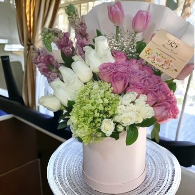 CAJA CON ROSAS Y TULIPANES RF229