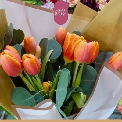BOUQUET CON 12 TULIPANES Y DOLLAR MONEDA RF978