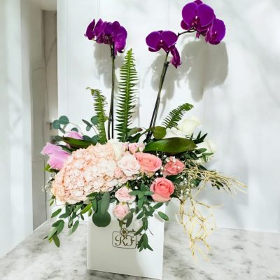 CAJA CUBO CON ORQUIDEA RF951