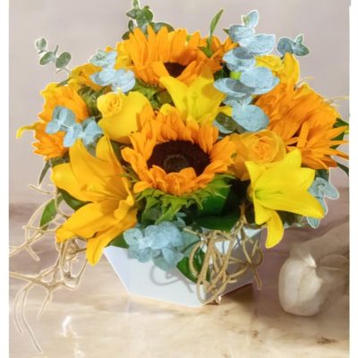 CAJA OCTAGONAL CON ROSAS Y GIRASOLES RFA022