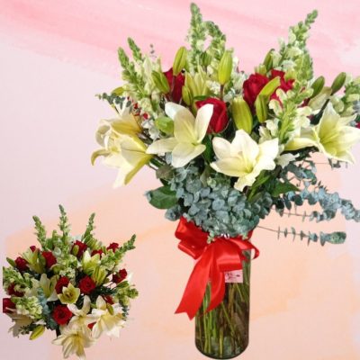 CILINDRO CON 15 ROSAS Y 15 LILYS RF633