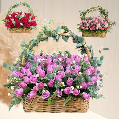 CANASTA CON 100 ROSAS Y ASTHER RFV25