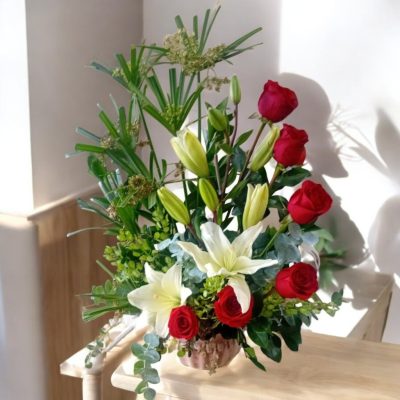 BASE CON ROSAS, LILYS Y PAPIRO RFV57