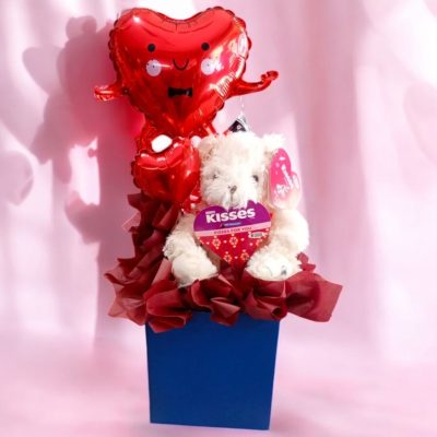 CAJA PELUCHE CON KISSES Y GLOBOS RFV58