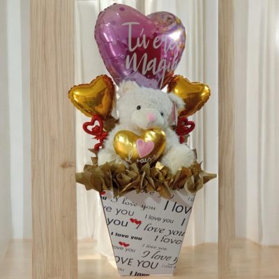 CAJA CON OSITO BLANCO CON CORAZÓN RFV87
