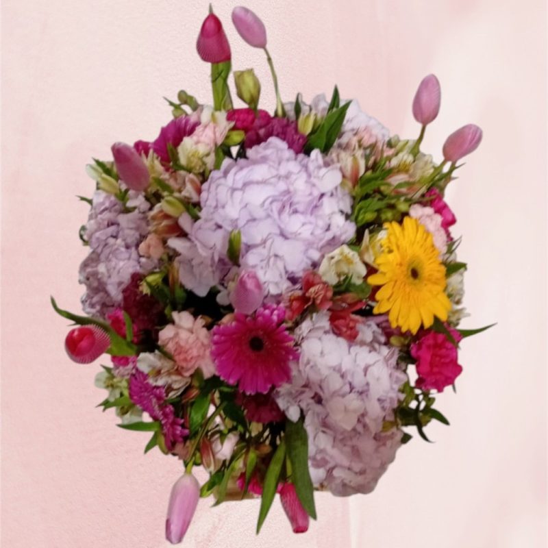 CAJA CILINDRO CON TULIPANES Y HORTENSIAS RF687 - Imagen 2
