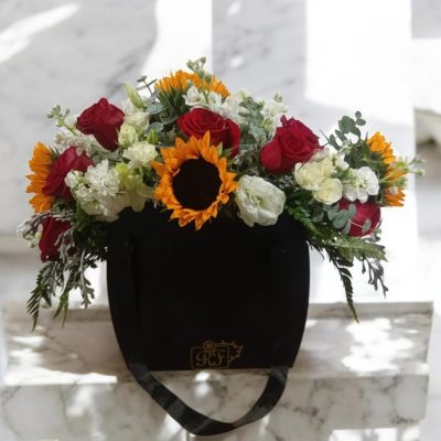 BOLSA MDF NEGRA CON FLOR VARIADA RFV152