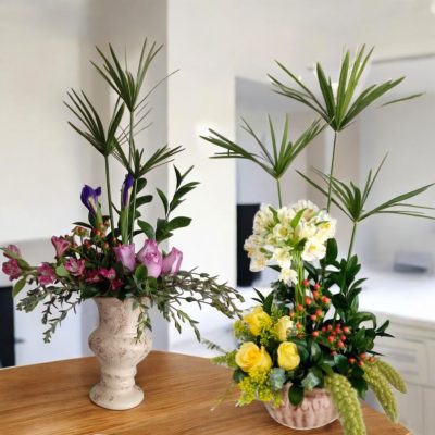 BASE DE BARRO CON FLOR TROPICAL RF670