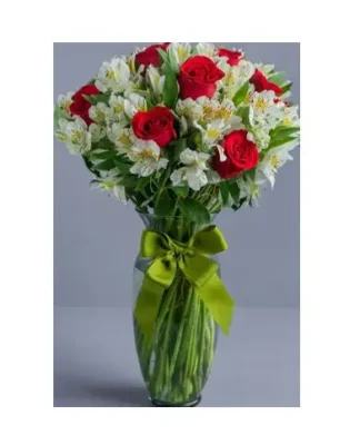 Jarrón con rosas y astromedias RFV242