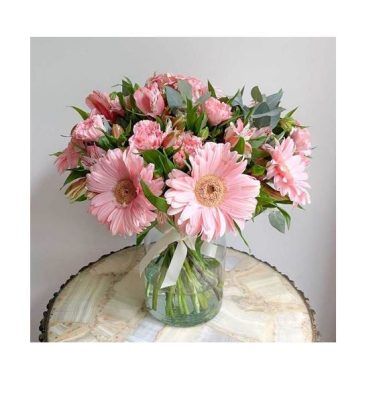 JARRÓN CON CLAVELES Y GERBERAS RFM419